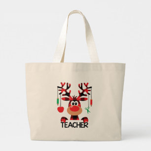 Bolsa Tote Grande Professor de Natal com Reinador de Xadrez Vermelha