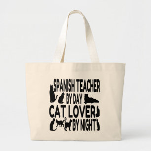 Bolsa Tote Grande Professor espanhol ama gatos