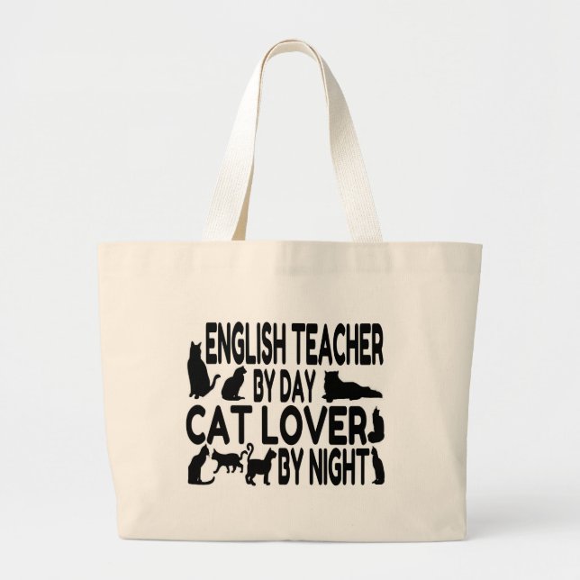 Bolsa Tote Grande Professor inglês Cat Lover (Frente)