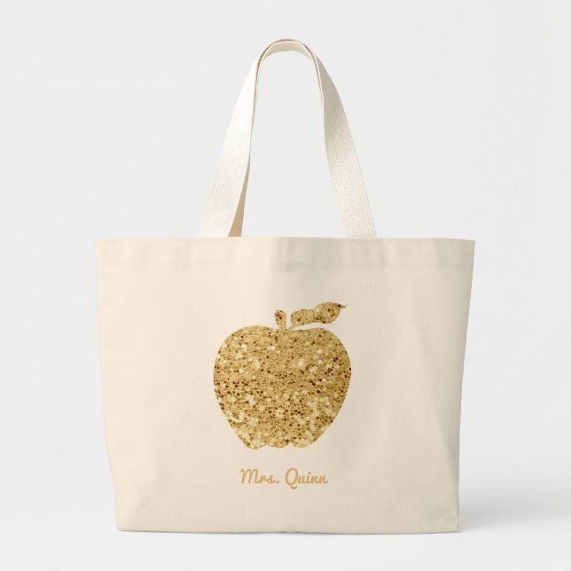 Bolsa Tote Grande Professor Personalizado, Dourado Faux Sequin Glam (Frente)