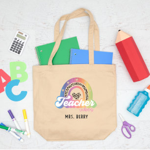 Bolsa Tote Grande Professor Vibes Rainbow Leopard Print