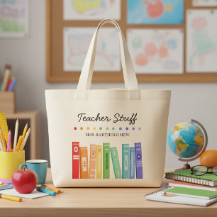 Bolsa Tote Grande Professora de Jardim de Infância Livros Arco-íris 