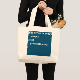Bolsa Tote Grande Programa de codificação Procrastinação Java Ja
