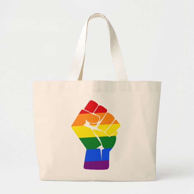 Bolsa Tote Grande Protesto levantado arco-íris do punho do #Resist (Frente)