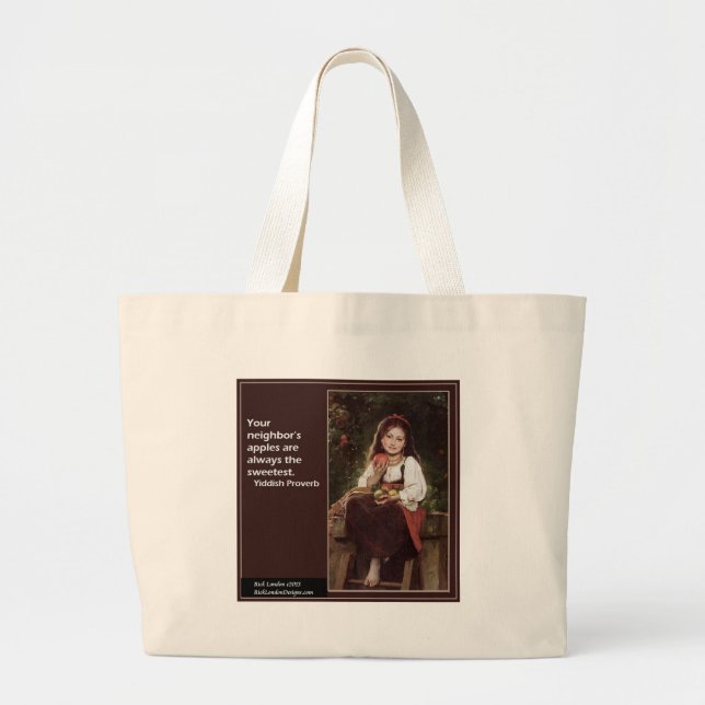 Bolsa Tote Grande Provérbio Yiddish Sobre Maçãs & Gráfico (Frente)