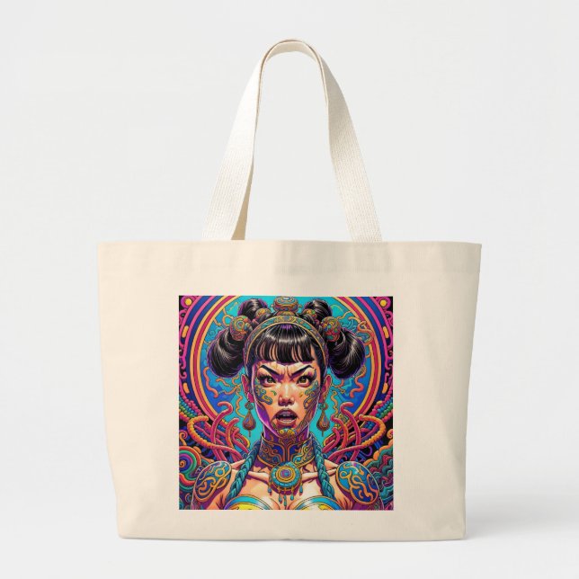 Bolsa Tote Grande Psicodélico diga o quê! Arte (Frente)