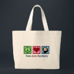Bolsa Tote Grande Psiquiatra Paz Psiquiatria Amor<br><div class="desc">Psiquiatria de Paz e Amor. Um bonito presente de Natal psiquiatra com um sinal de paz,  coração e cérebro humano. Um presente bonito para um enfermeiro psiquiátrico que trabalha com pacientes de saúde mental em um hospital psiquiátrico.</div>