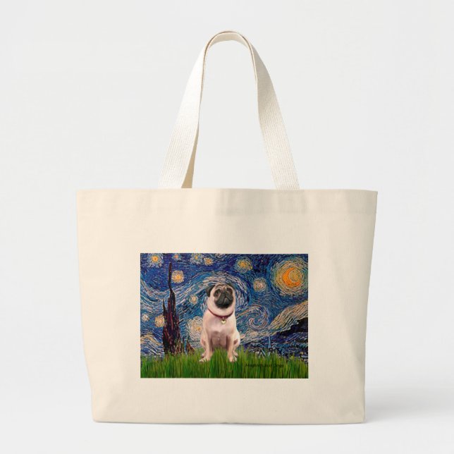Bolsa Tote Grande Pug 1 (desmaiar) - Noite estelar (Frente)