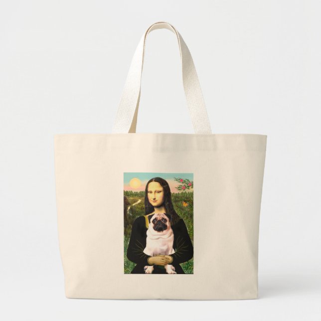 Bolsa Tote Grande Pug 3 (castanho claro) - Mona Lisa (Frente)
