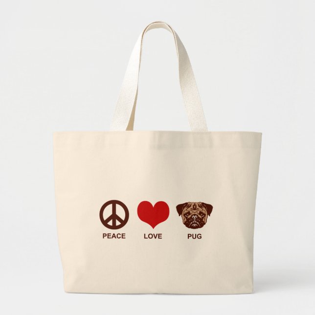 Bolsa Tote Grande Pug do Amor de Paz (Frente)
