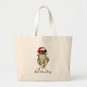 Bolsa Tote Grande Pug Dog Bah Humpug Feliz Natal