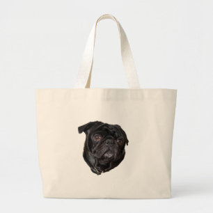 Bolsa Tote Grande Pug engraçado preto