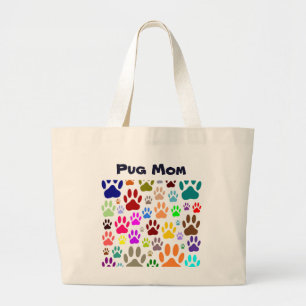 Bolsa Tote Grande Pug Mom Dog Paw Prints