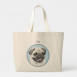 Bolsa Tote Grande Pug Pinting Fawn Silver Cueca Original Pet Dog Art