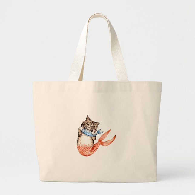 Bolsa Tote Grande Purmaid Cat Mermaid (Frente)