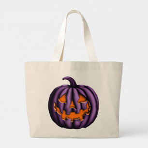 Bolsa Tote Grande Púrpura De Halloween E Abóbora Laranja