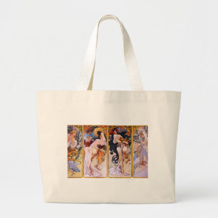 Bolsa Tote Grande Quatro estações por Alfons Mucha Art Deco Nouvea