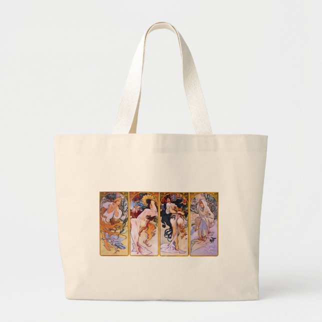 Bolsa Tote Grande Quatro estações por Alphonse Mucha (Frente)