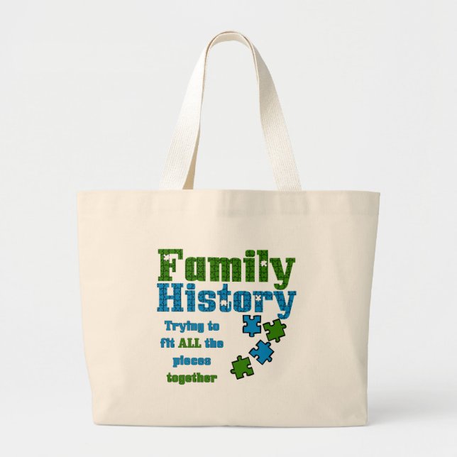 Bolsa Tote Grande Quebra-cabeça de Histórico da Família (Frente)