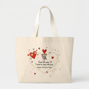 Bolsa Tote Grande Quero ficar com você casal coração de valentine