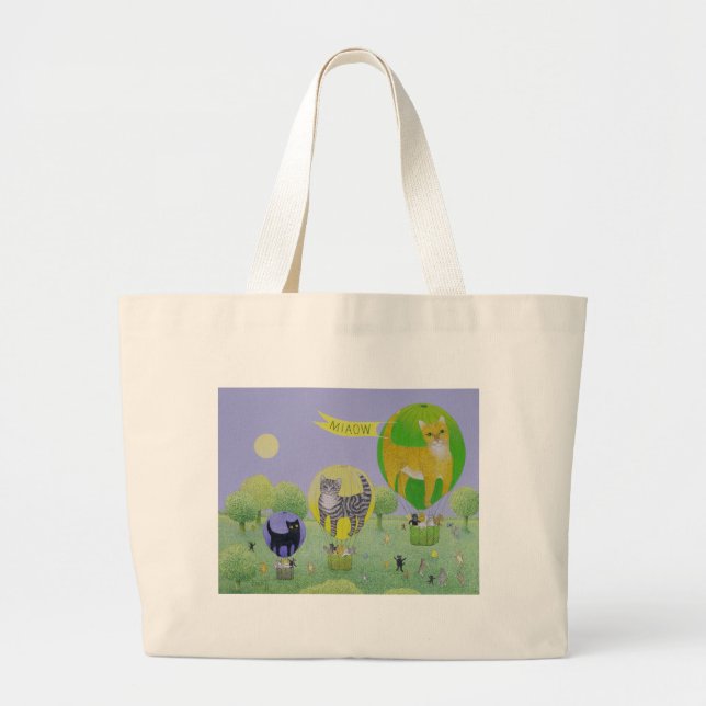 Bolsa Tote Grande Raça do balão do gato (Frente)