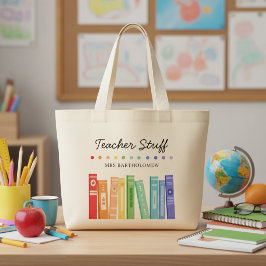 Bolsa Tote Grande Rainbow Books Kindergarten Teacher Custom