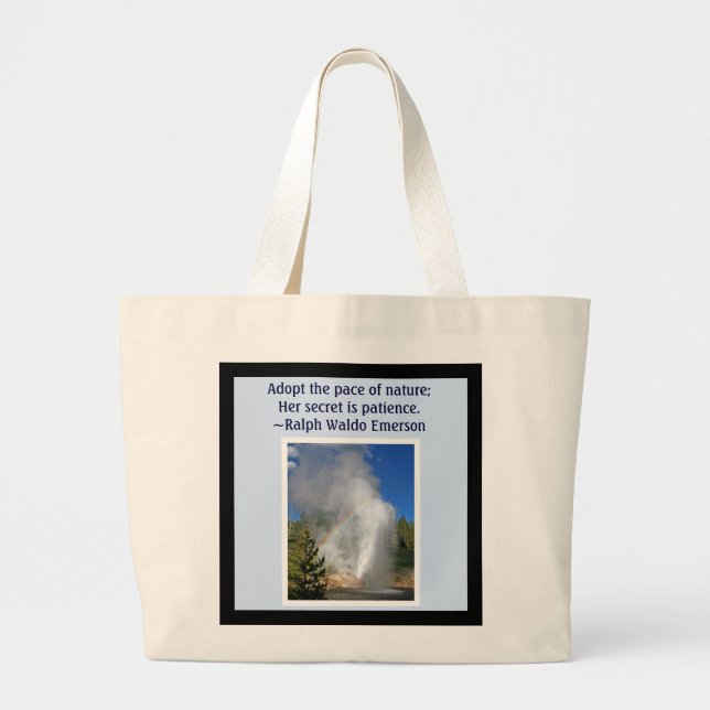 Bolsa Tote Grande Rainbow Geyser Yellowstone com Citação Familiar de (Frente)