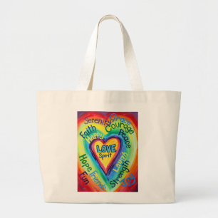 Bolsa Tote Grande Rainbow Heart Words Bag