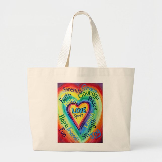 Bolsa Tote Grande Rainbow Heart Words Bag (Frente)
