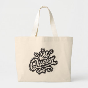 Bolsa Tote Grande Rainha com coroa, Design de tipografia
