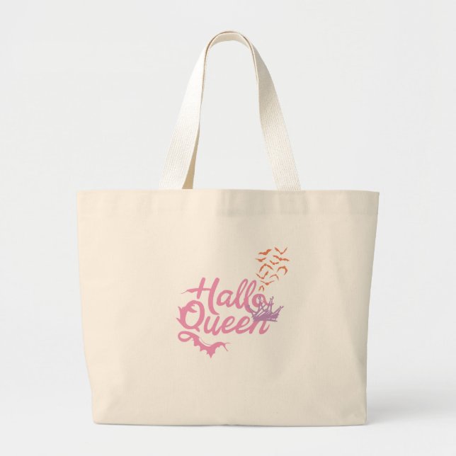 Bolsa Tote Grande Rainha do Halloween, Halloqueen, Arte do Halloween (Frente)