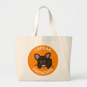 Bolsa Tote Grande Rajado alaranjado eu falo Frenchie