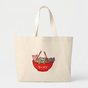 Bolsa Tote Grande Ramen japoneses adoráveis engraçados do gato do