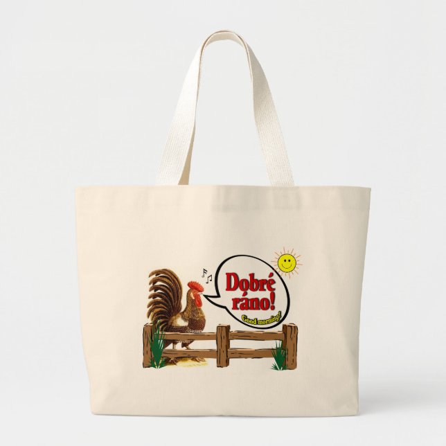 Bolsa Tote Grande Ráno de Dobré!  Bom dia em Checo! (Frente)