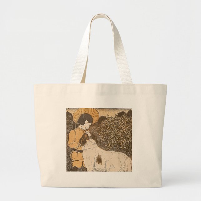 Bolsa Tote Grande Rapariga e cão (Frente)