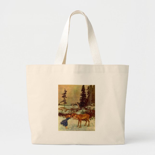 Bolsa Tote Grande Rapariga e Reindeer (Frente)