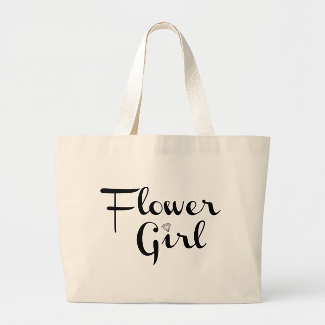Bolsa Tote Grande Rapariga Flor Script Retroativo Preto em Branco (Frente)