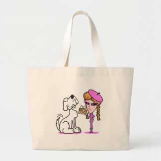 Bolsa Tote Grande rapariga retrô e cão de estimação