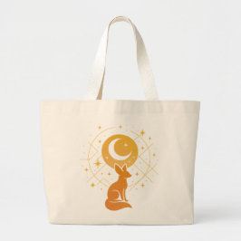 Bolsa Tote Grande Raposa do Deserto Celestial - Lua e Estrelas Cósmi