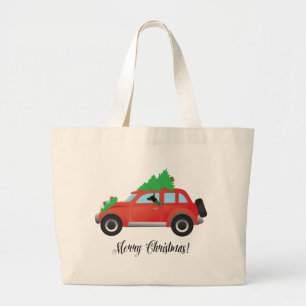 Bolsa Tote Grande Rat Terrier Dog Dirigindo um carro de Natal
