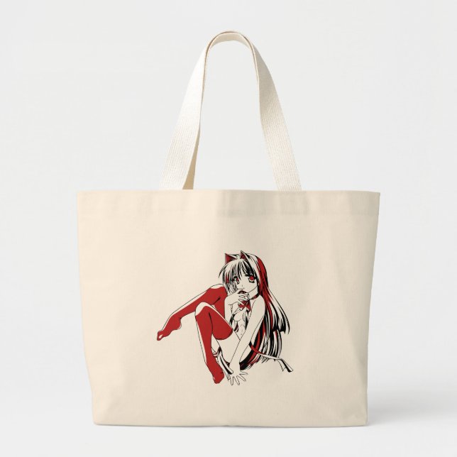 Bolsa Tote Grande RBP, Neko, o Furão de Gata Sexy Anime (Frente)