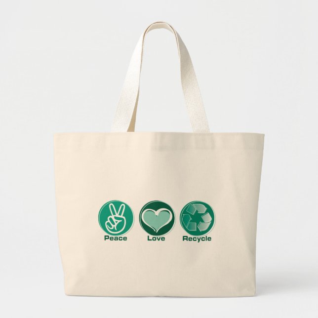 Bolsa Tote Grande Reciclar do amor da paz (Frente)