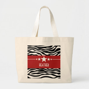 Bolsa Tote Grande Red Sassy Star Zebra Tote Bag