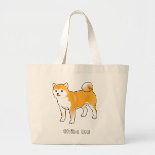 Bolsa Tote Grande Red Shiba Inu & Black E Tan Shiba Inu Pixel Art