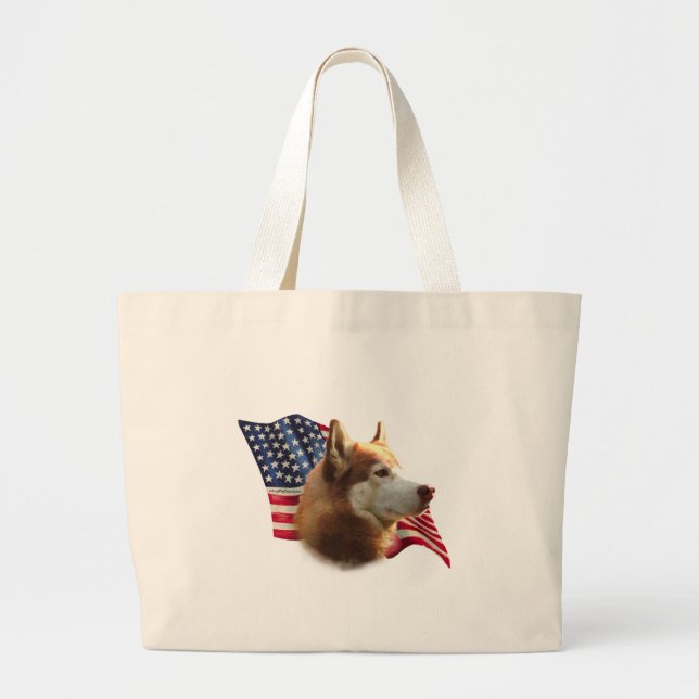 Bolsa Tote Grande Red Siberian Husky Flag (Frente)