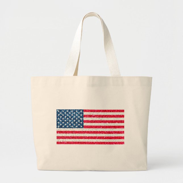 Bolsa Tote Grande Red White Blue Glitter Patriotic American Flag (Frente)