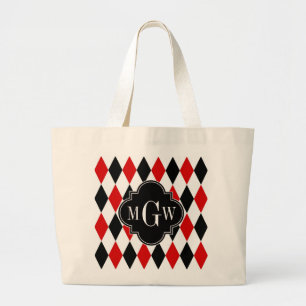 Bolsa Tote Grande Red Wht Black Harlequin Blk Quatrefoil 3 Monogram