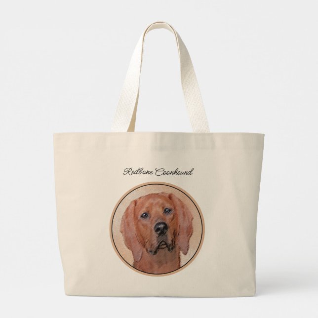 Bolsa Tote Grande Redbone Coonhound Painting Bela Arte Original De C (Verso)