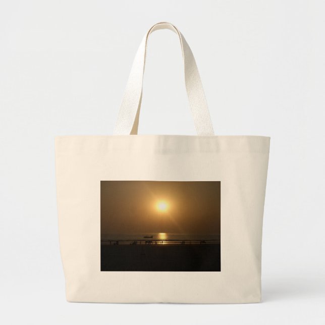 Bolsa Tote Grande Reflexão Sunset no Verão ouro na Praia (Frente)