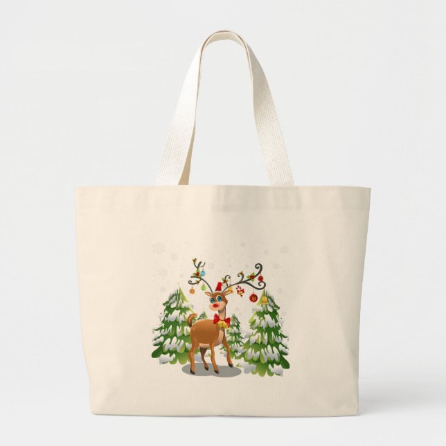 Bolsa Tote Grande Reindeer Bonito na Neve (Frente)